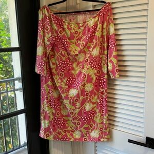 Lilly Pulitzer Pink and Green Floral Beach Cover-Up.